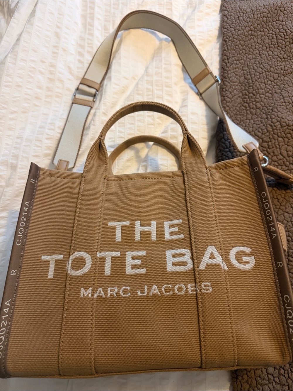 Marc Jacobs tan canvas tote with white logo